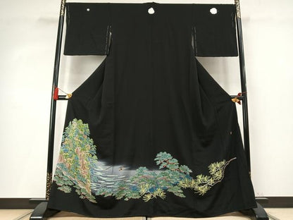 平和屋着物●本加賀友禅作家　浅野冨治男　黒留袖　枝松飛鳥文　暈し染め　正絹　逸品　未使用　AABM4023fy