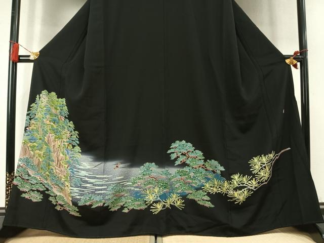 平和屋着物●本加賀友禅作家　浅野冨治男　黒留袖　枝松飛鳥文　暈し染め　正絹　逸品　未使用　AABM4023fy