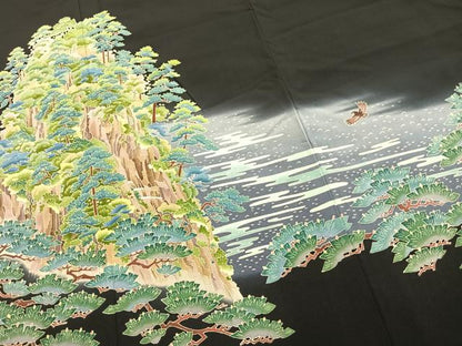 平和屋着物●本加賀友禅作家　浅野冨治男　黒留袖　枝松飛鳥文　暈し染め　正絹　逸品　未使用　AABM4023fy