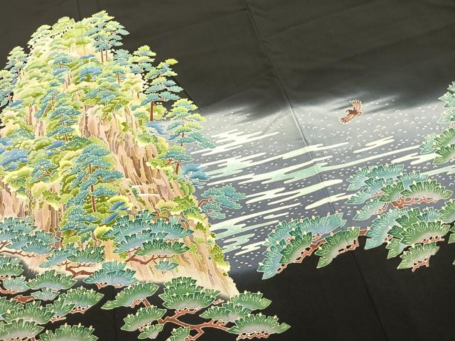 平和屋着物●本加賀友禅作家　浅野冨治男　黒留袖　枝松飛鳥文　暈し染め　正絹　逸品　未使用　AABM4023fy