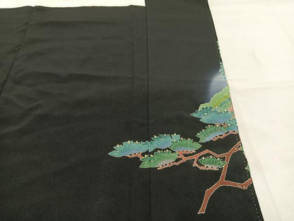 平和屋着物●本加賀友禅作家　浅野冨治男　黒留袖　枝松飛鳥文　暈し染め　正絹　逸品　未使用　AABM4023fy