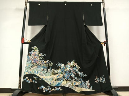 平和屋着物●本加賀友禅作家　寺西次作　黒留袖　松竹梅　暈し染め　正絹　逸品　AABM4025fy