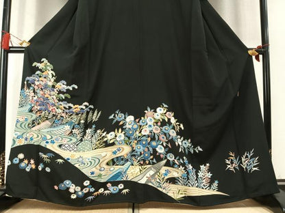 平和屋着物●本加賀友禅作家　寺西次作　黒留袖　松竹梅　暈し染め　正絹　逸品　AABM4025fy