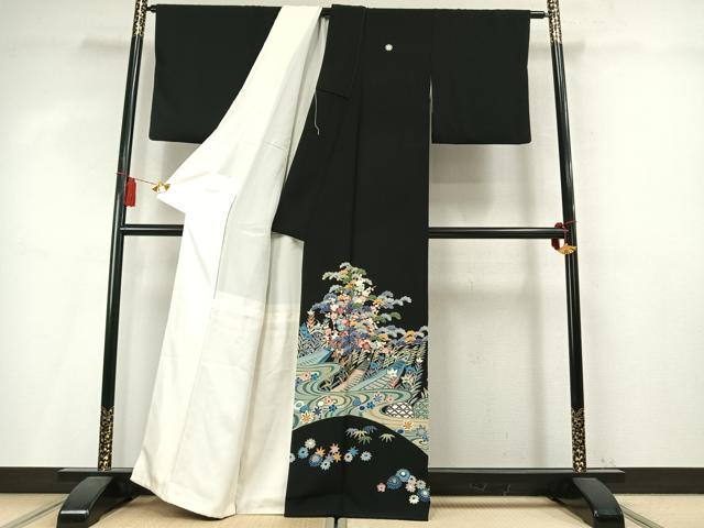 平和屋着物●本加賀友禅作家　寺西次作　黒留袖　松竹梅　暈し染め　正絹　逸品　AABM4025fy