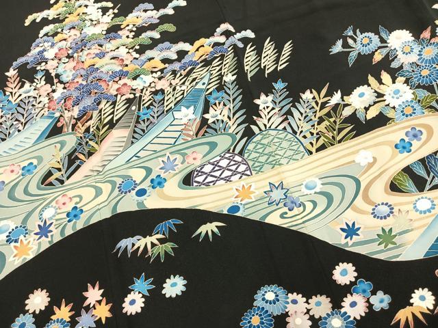 平和屋着物●本加賀友禅作家　寺西次作　黒留袖　松竹梅　暈し染め　正絹　逸品　AABM4025fy