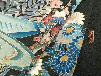 平和屋着物●本加賀友禅作家　寺西次作　黒留袖　松竹梅　暈し染め　正絹　逸品　AABM4025fy