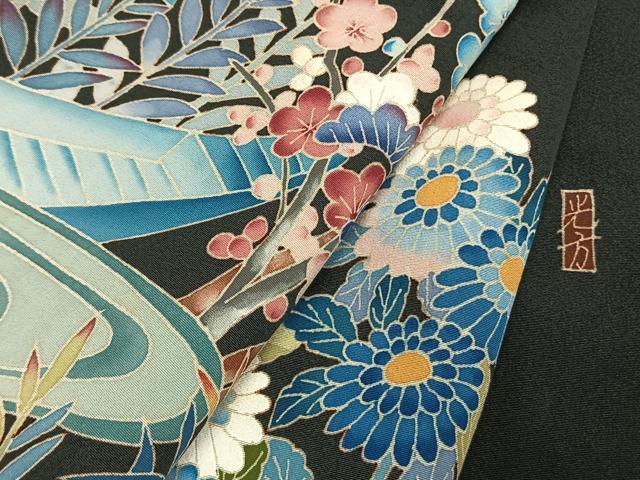 平和屋着物●本加賀友禅作家　寺西次作　黒留袖　松竹梅　暈し染め　正絹　逸品　AABM4025fy