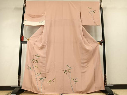 平和屋着物●訪問着　笹竹花文　金彩　反端付き　正絹　逸品　AABM4028fy