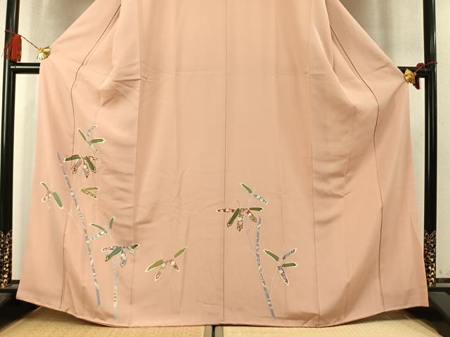 平和屋着物●訪問着　笹竹花文　金彩　反端付き　正絹　逸品　AABM4028fy