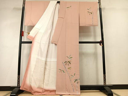 平和屋着物●訪問着　笹竹花文　金彩　反端付き　正絹　逸品　AABM4028fy