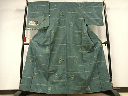平和屋着物●宮脇綾子　紬　草花文　証紙付き　正絹　逸品　AABM4029fy