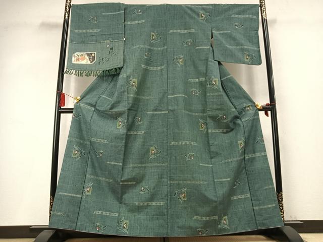 平和屋着物●宮脇綾子　紬　草花文　証紙付き　正絹　逸品　AABM4029fy