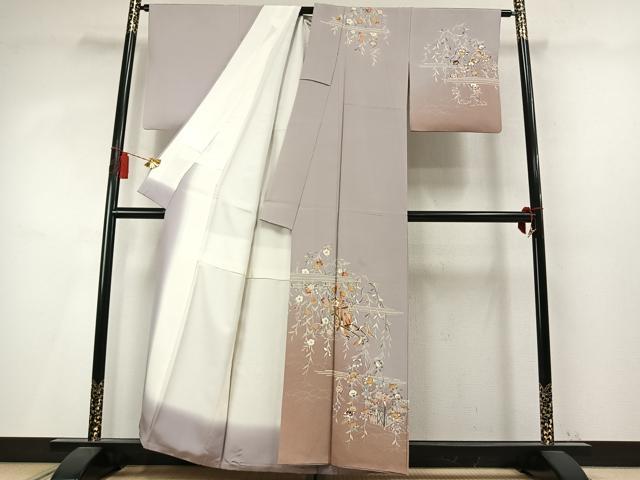 平和屋着物●訪問着　駒刺繍　御所車花文　暈し染め　金彩　正絹　逸品　AABM4030fy