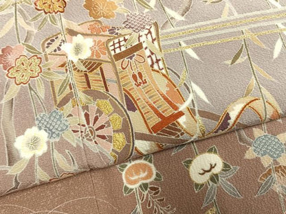 平和屋着物●訪問着　駒刺繍　御所車花文　暈し染め　金彩　正絹　逸品　AABM4030fy