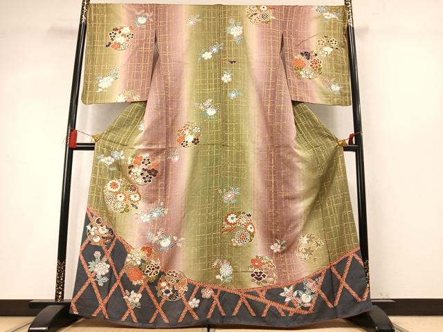 平和屋着物●訪問着　草花文　暈し染め　金彩　正絹　逸品　AABM4036fy