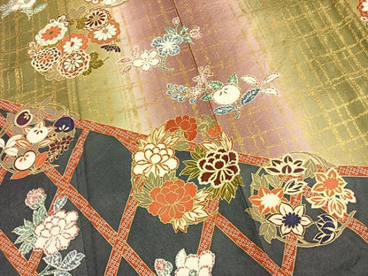 平和屋着物●訪問着　草花文　暈し染め　金彩　正絹　逸品　AABM4036fy