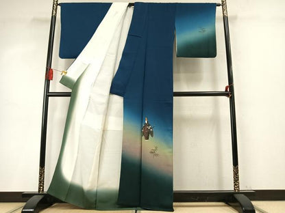 平和屋着物●訪問着　作家物　手描き　人物笹文　暈し染め　正絹　逸品　AABM4037fy