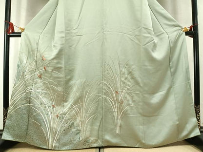 平和屋着物●訪問着　刺繍　舞蝶草葉文　金糸　金彩　やまと誂製　正絹　逸品　AABM4039fy