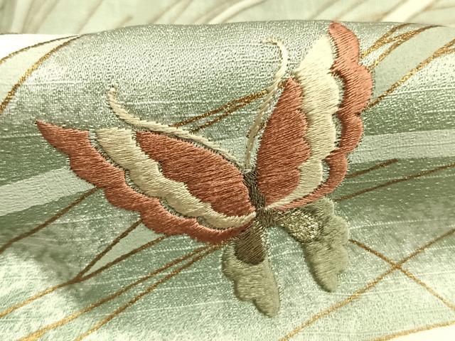 平和屋着物●訪問着　刺繍　舞蝶草葉文　金糸　金彩　やまと誂製　正絹　逸品　AABM4039fy
