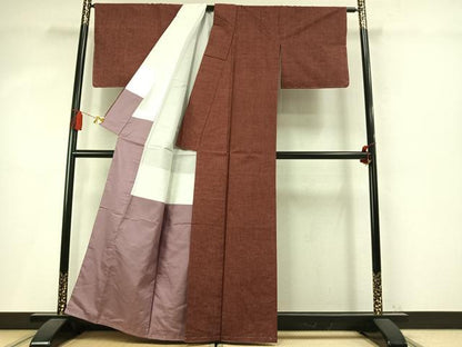 平和屋着物●上質な紬　色無地　小豆色　正絹　逸品　未使用　AABM4040fy