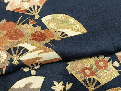 平和屋着物●訪問着　扇面花文　金彩　正絹　逸品　未使用　AABM4045fy