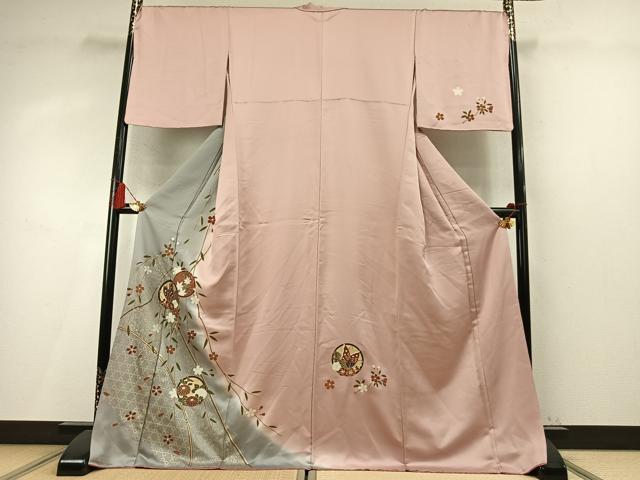 平和屋着物●訪問着　花蝶丸文　暈し染め　金彩　ロング丈　正絹　逸品　AABM4047fy