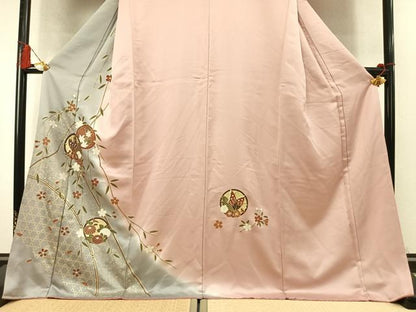 平和屋着物●訪問着　花蝶丸文　暈し染め　金彩　ロング丈　正絹　逸品　AABM4047fy