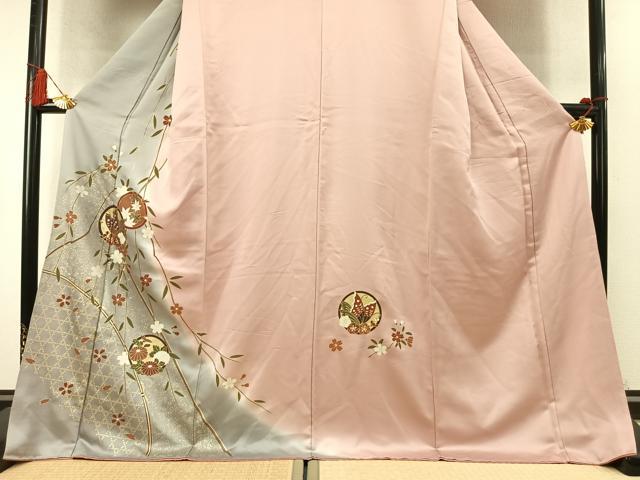 平和屋着物●訪問着　花蝶丸文　暈し染め　金彩　ロング丈　正絹　逸品　AABM4047fy