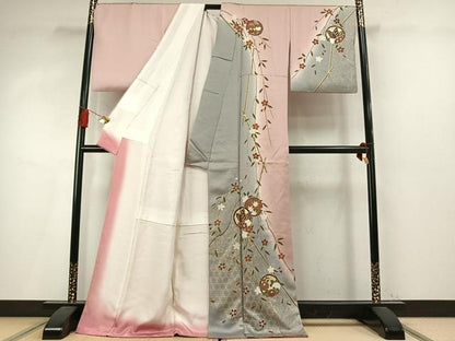平和屋着物●訪問着　花蝶丸文　暈し染め　金彩　ロング丈　正絹　逸品　AABM4047fy