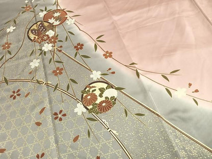 平和屋着物●訪問着　花蝶丸文　暈し染め　金彩　ロング丈　正絹　逸品　AABM4047fy