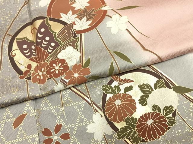 平和屋着物●訪問着　花蝶丸文　暈し染め　金彩　ロング丈　正絹　逸品　AABM4047fy