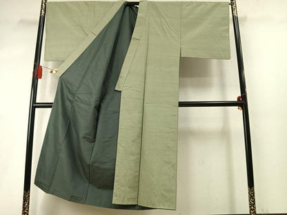 平和屋着物●男性　紬　アンサンブル　色無地　柳茶色　正絹　逸品　AABM4051fy
