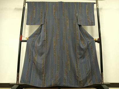 平和屋着物●上質な小紋　色紙花文　金彩　鬼しぼ縮緬　正絹　逸品　AABM4063fy