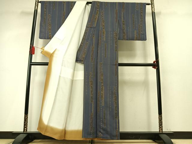 平和屋着物●上質な小紋　色紙花文　金彩　鬼しぼ縮緬　正絹　逸品　AABM4063fy