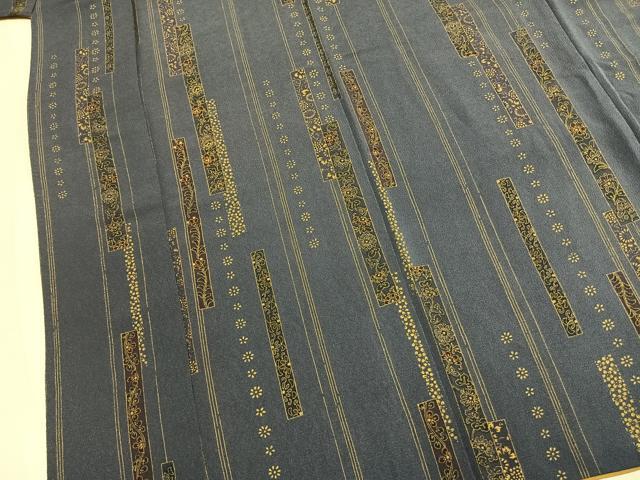平和屋着物●上質な小紋　色紙花文　金彩　鬼しぼ縮緬　正絹　逸品　AABM4063fy