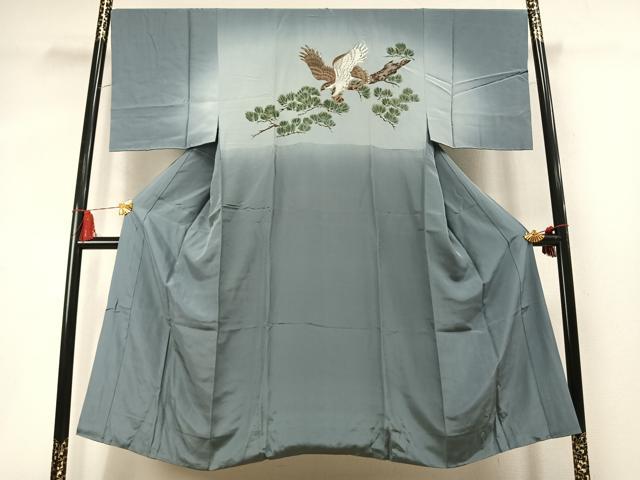 平和屋着物●男性　長襦袢　袷　手描き　鷹　松　暈し染め　金彩　正絹　逸品　AABM4065fy