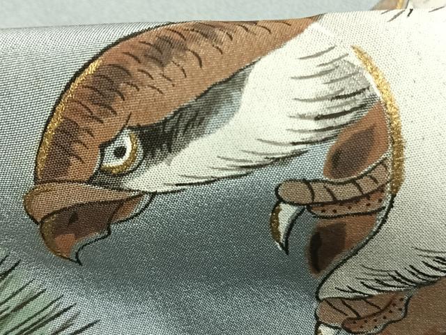 平和屋着物●男性　長襦袢　袷　手描き　鷹　松　暈し染め　金彩　正絹　逸品　AABM4065fy