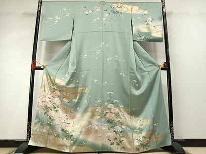 平和屋着物●訪問着　草花文　暈し染め　金銀彩　正絹　逸品　AABM4070fy