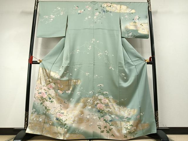 平和屋着物●訪問着　草花文　暈し染め　金銀彩　正絹　逸品　AABM4070fy