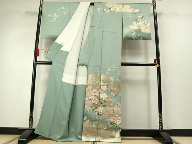 平和屋着物●訪問着　草花文　暈し染め　金銀彩　正絹　逸品　AABM4070fy