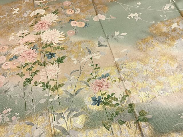 平和屋着物●訪問着　草花文　暈し染め　金銀彩　正絹　逸品　AABM4070fy