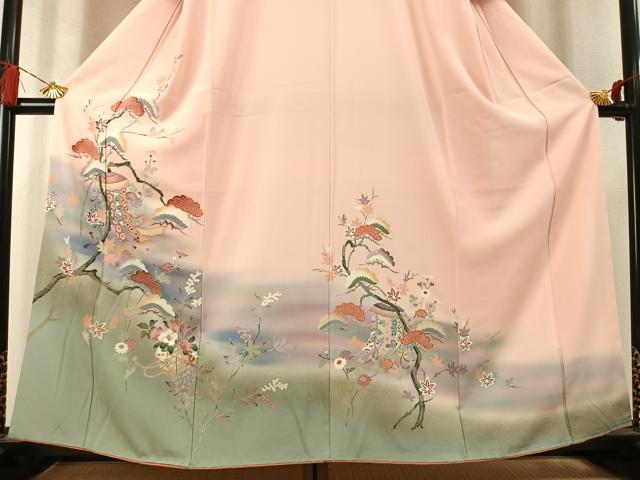 平和屋着物●訪問着　枝松熨斗花文　暈し染め　金彩　正絹　逸品　AABM4071fy