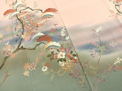 平和屋着物●訪問着　枝松熨斗花文　暈し染め　金彩　正絹　逸品　AABM4071fy