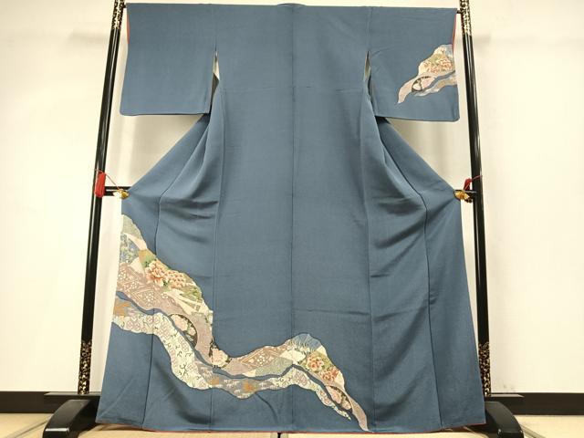 平和屋着物●訪問着　道長花文　金彩　鬼しぼ縮緬　正絹　逸品　AABM4072fy