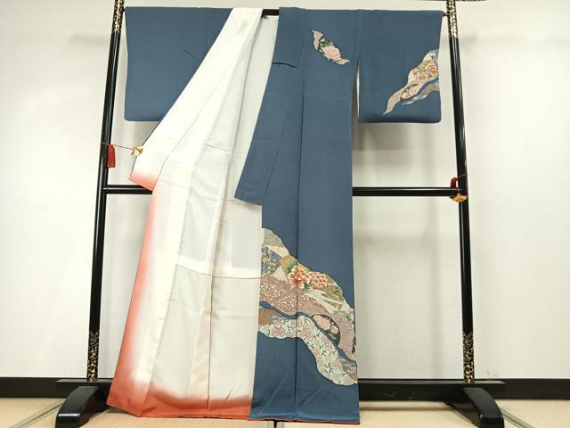 平和屋着物●訪問着　道長花文　金彩　鬼しぼ縮緬　正絹　逸品　AABM4072fy