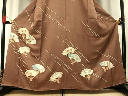 平和屋着物●訪問着　駒刺繍　扇面花文　金彩　正絹　逸品　未使用　AABM4073fy
