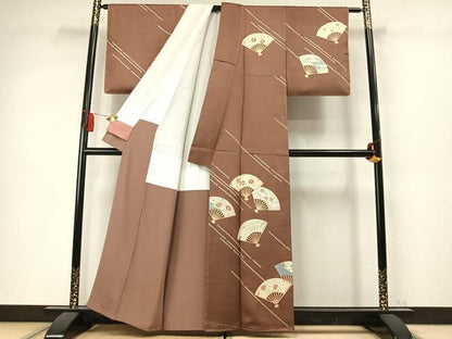 平和屋着物●訪問着　駒刺繍　扇面花文　金彩　正絹　逸品　未使用　AABM4073fy