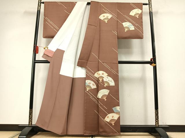 平和屋着物●訪問着　駒刺繍　扇面花文　金彩　正絹　逸品　未使用　AABM4073fy