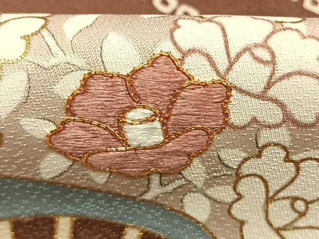 平和屋着物●訪問着　駒刺繍　扇面花文　金彩　正絹　逸品　未使用　AABM4073fy