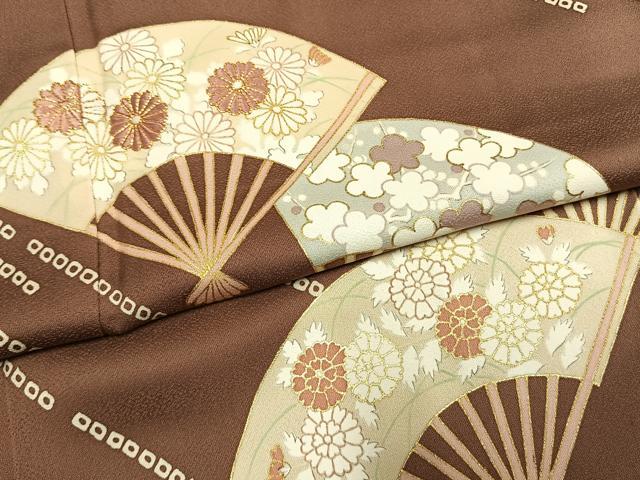 平和屋着物●訪問着　駒刺繍　扇面花文　金彩　正絹　逸品　未使用　AABM4073fy